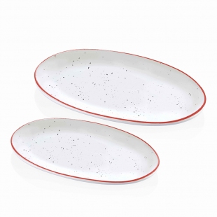 Dots Oval Servis 2li Set - 26 cm & 29 cm - Kırmızı