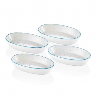 Dots Oval Servis Krem - 17 Cm 4 Lü Set - Mavi