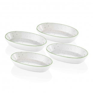Dots Oval Servis Krem - 17 Cm 4 Lü Set - Yeşil