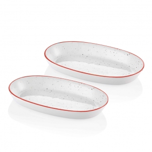 Dots Oval Servis Krem- 26 cm 2 Li Set - Kırmızı