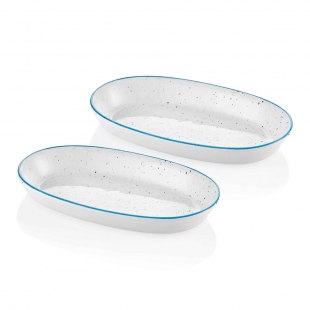 Dots Oval Servis Krem- 26 cm 2 Li Set - Mavi