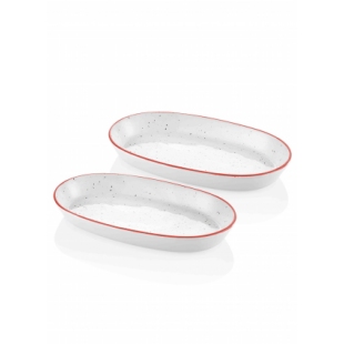 Dots Oval Servis Krem - 29 cm 2 Li Set - Kırmızı