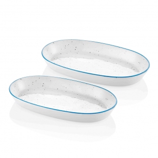 Dots Oval Servis Krem - 29 cm 2 Li Set - Mavi