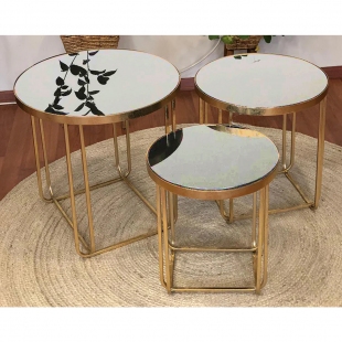 Eskitme Gold 3lü Zigon Sehpa