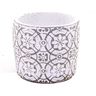 Geometrik Çiçek Desenli Beton Saksı 14x12 Cm