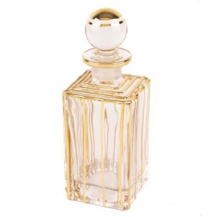 Gold Çizgili Kare Cam Şişe 19 cm 200 ml