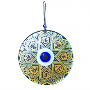 Gold Desenli Cam Füzyon Nazar Boncuğu 16 cm