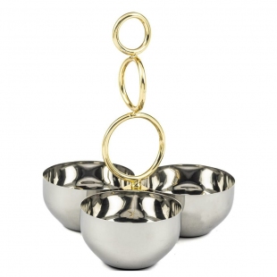 Gold Detaylı Gümüş 3lü Çerezlik 19x22 cm