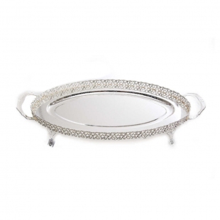 Gümüş Ayaklı Oval Tepsi 43 cm