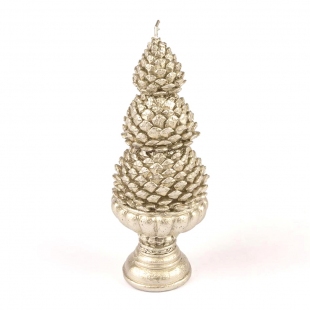 Gümüş Çam Kozalağı Mum 18 cm