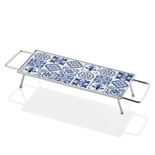 Gümüş Renkli Kulplu Sunum Tepsi 11x36 cm