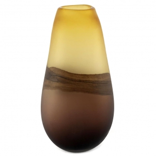 Kahverengi-Amber Buzlu Degrade Cam Vazo 20x15x38 cm