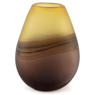 Kahverengi-Amber Buzlu Degrade Cam Vazo 22x14x28 cm