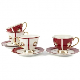 Kırmızı 4lü Çay Fincanı Seti