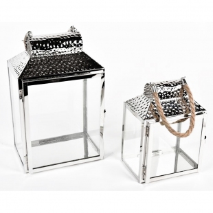 Lantern Dövme Metal 2li Gümüş Fener 42-32 cm