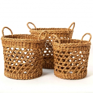 Seagrass Natural 3lü Yuvarlak Sepet