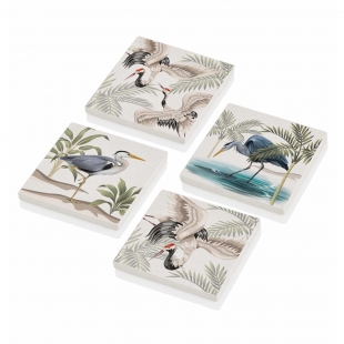 Taş Bardak Altlığı - 4lü Set - Bird