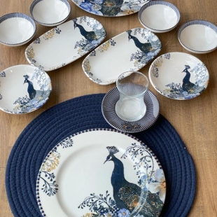 Valery 26 Parça Stoneware Tavus Kuşu Kahvaltı - Sunum Seti