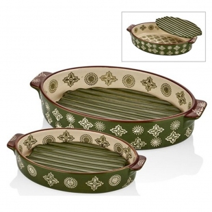 Yeşil Oval Nihaleli 2'li Fırın Kabı