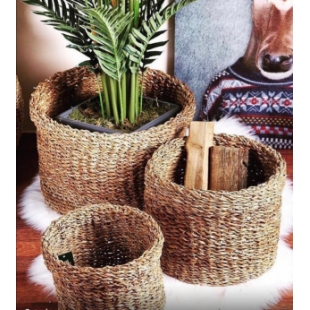 Bambu Rattan 3'lü Lüx Saksı Takımı