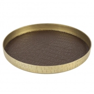 Gold Kahve Deri Kaplı Tepsi 25x3 cm