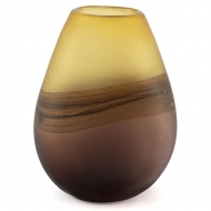 Kahverengi-Amber Buzlu Degrade Cam Vazo 22x14x28 cm