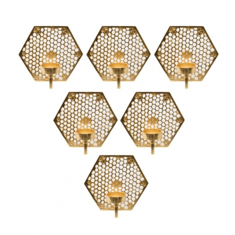 6lı Set Gold Duvar Petek Mumluk