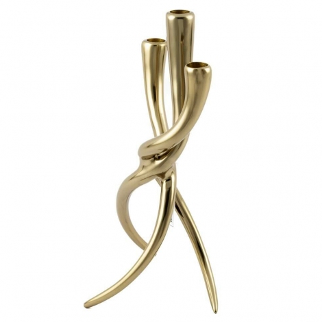 Antik Gold Metal 3lü Mumluk 17x37 cm