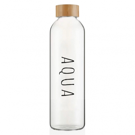 Bambu Kapaklı Borosilikat Cam Su Şişesi 1000 ml