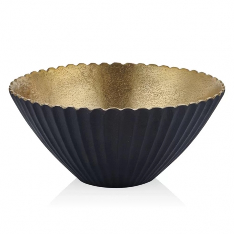 Dalgalı Siyah Gold Dekoratif Orta Kase 25x25x12 cm