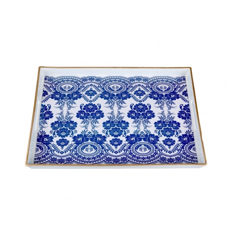 Dikdörtgen Lacivert Dantelli Tepsi 46x30 cm