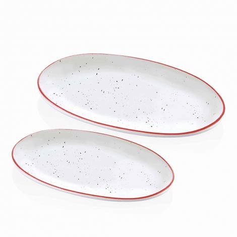 Dots Oval Servis 2li Set - 26 cm & 29 cm - Kırmızı