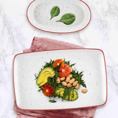Dots Oval Servis Krem - 17 cm 4 Lü Set - Kırmızı