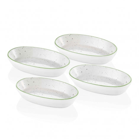 Dots Oval Servis Krem - 17 Cm 4 Lü Set - Yeşil