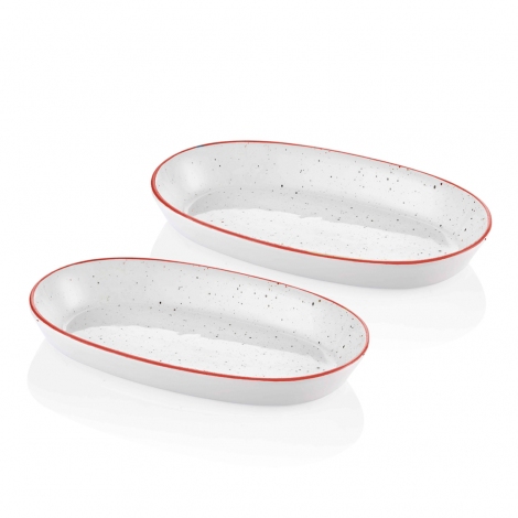 Dots Oval Servis Krem- 26 cm 2 Li Set - Kırmızı