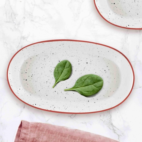 Dots Oval Servis Krem- 26 cm 2 Li Set - Kırmızı