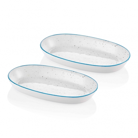 Dots Oval Servis Krem- 26 cm 2 Li Set - Mavi