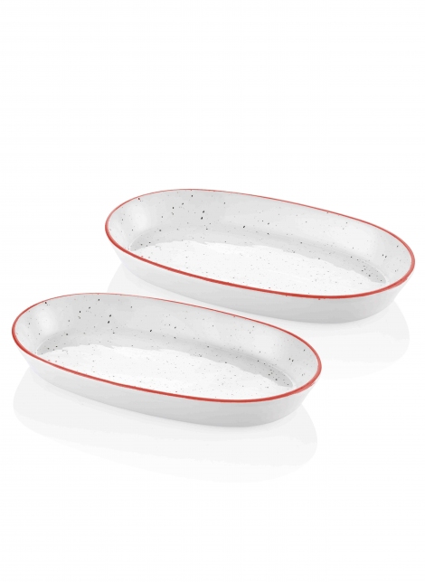 Dots Oval Servis Krem - 29 cm 2 Li Set - Kırmızı