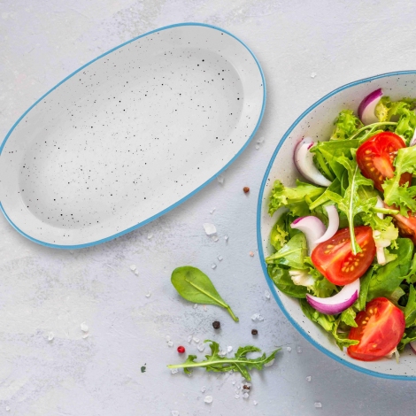 Dots Oval Servis Krem - 29 cm 2 Li Set - Mavi