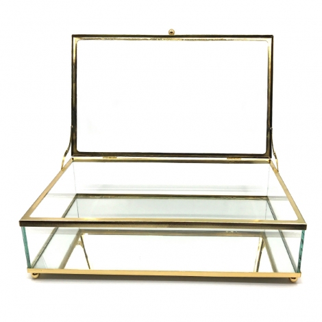 Gold Kapaklı Cam Kutu 22x12x8 cm