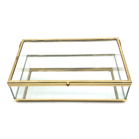 Gold Kapaklı Cam Kutu 22x12x8 cm