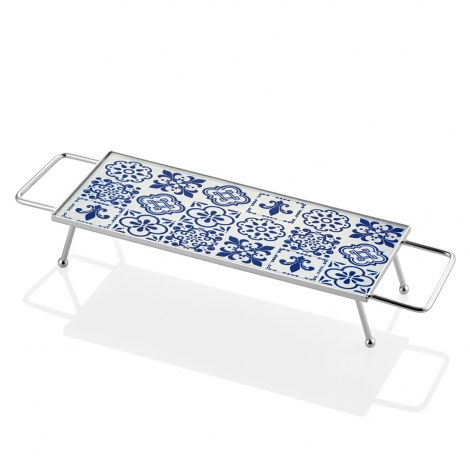 Gümüş Renkli Kulplu Sunum Tepsi 11x36 cm