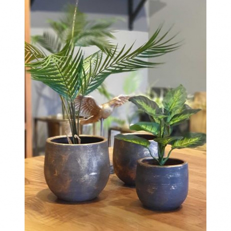 Kiremit Saksı 22 x 21 cm Gri Varaklı