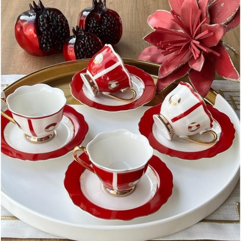Kırmızı 4lü Çay Fincanı Seti