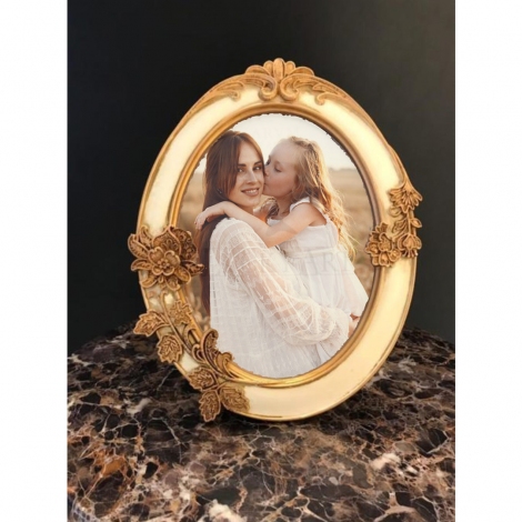 Krem Gold Oval Çerçeve 27x21 cm