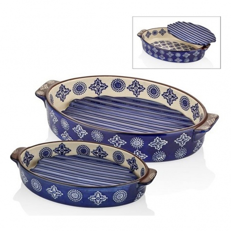 Mavi Oval Nihaleli İkili Fırın Kabı