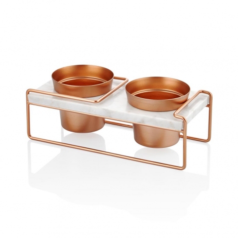 Mermer Standlı Bakır 2li Saksı -32*15*12 cm