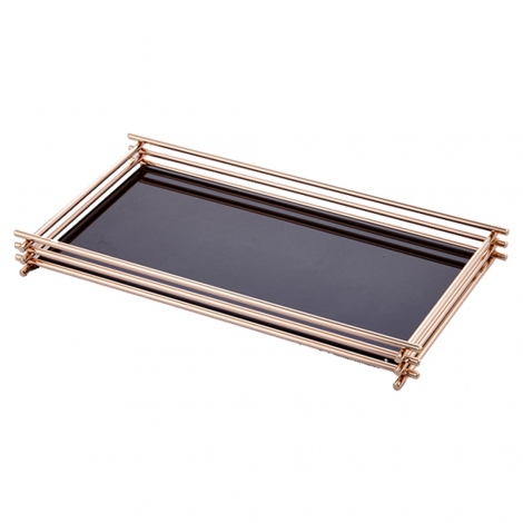 Siyah Camlı Rose-Gold Tepsi