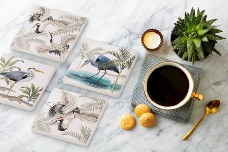 Taş Bardak Altlığı - 4lü Set - Bird