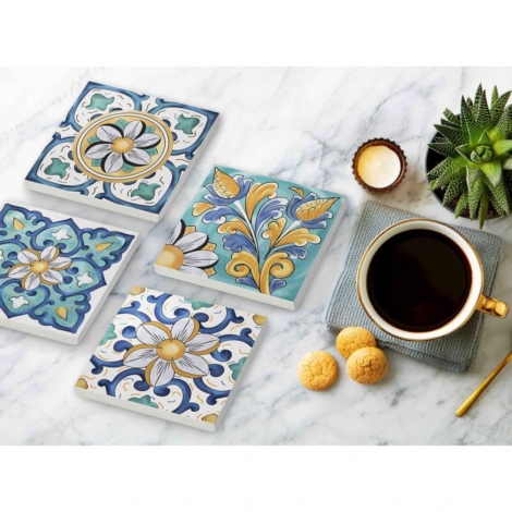 Taş Bardak Altlığı - 4lü Set - Toscana B